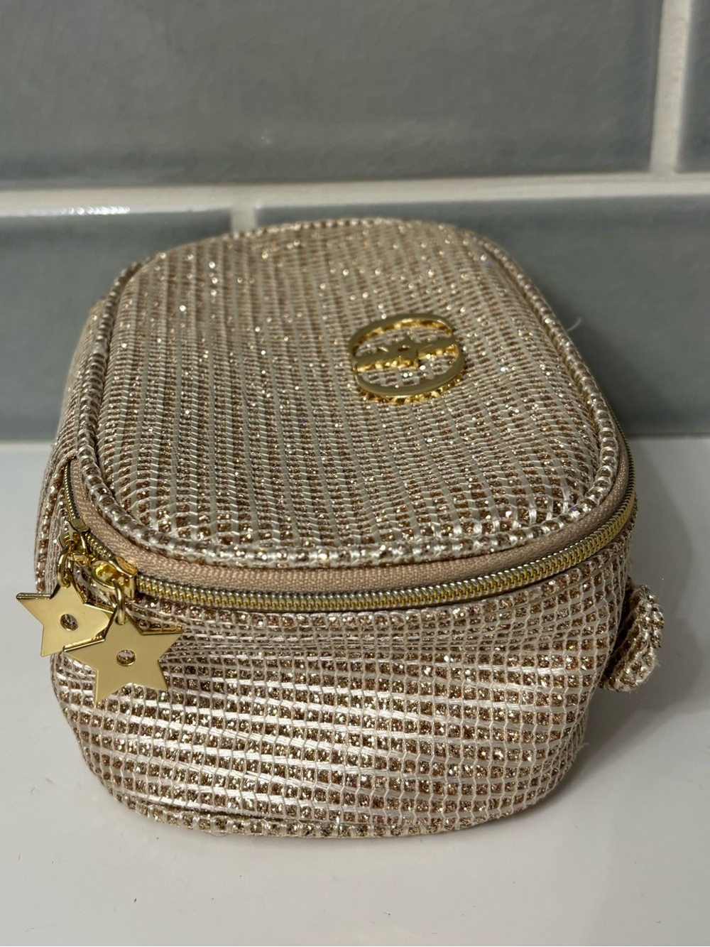 Dior holiday limited edition gold vanity makeup bag